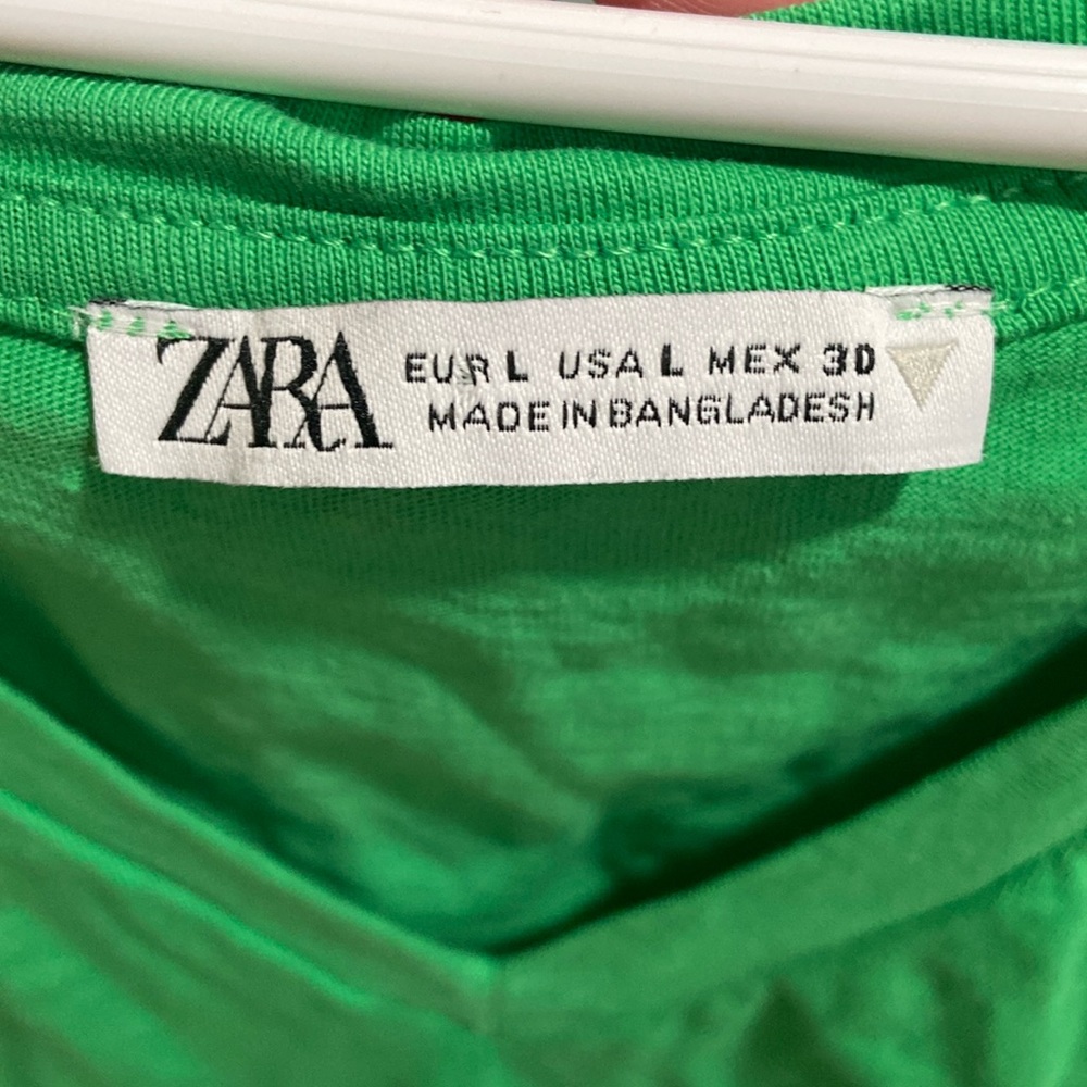 Zara Women’s Green Cropped Cotton V-Neck Short Sleeve Shirt Top - Picture 7 of 8